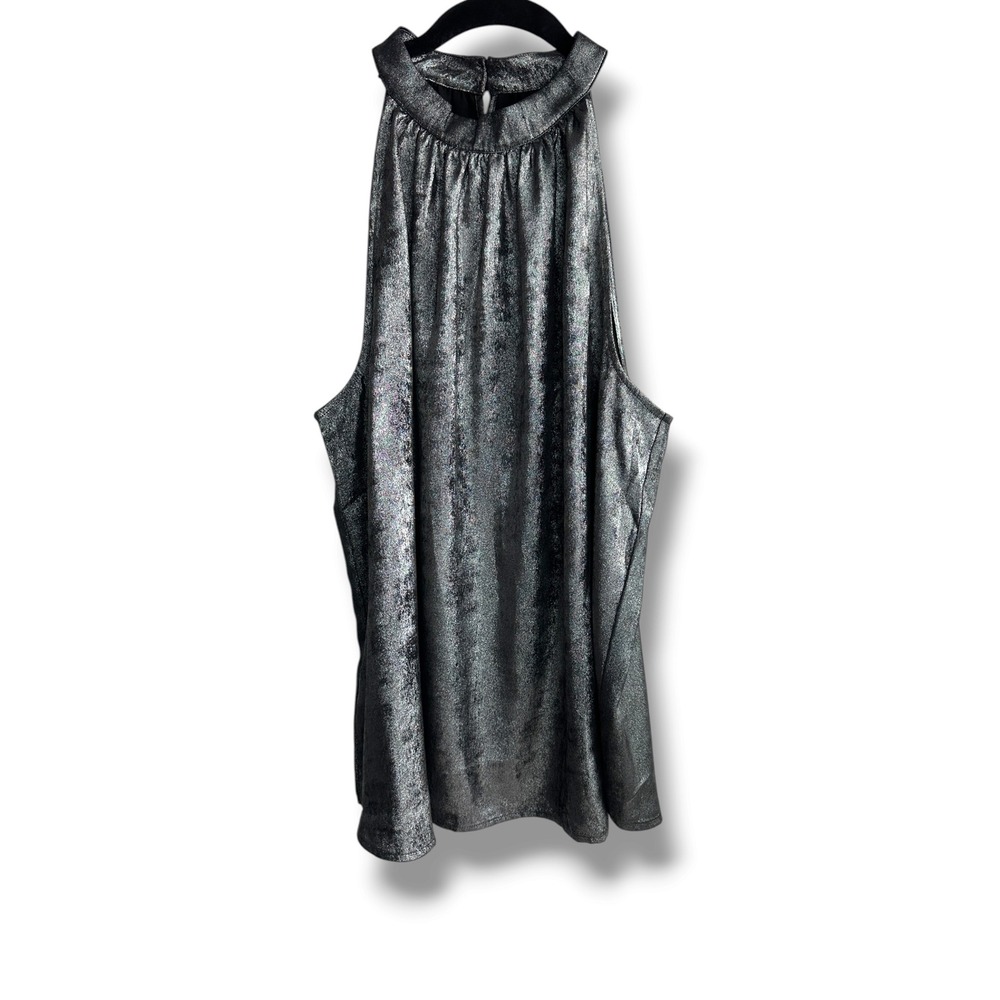 LOFT Halter Top Women Large Silver Metallic Shimmer Sleeveless High Neck Party